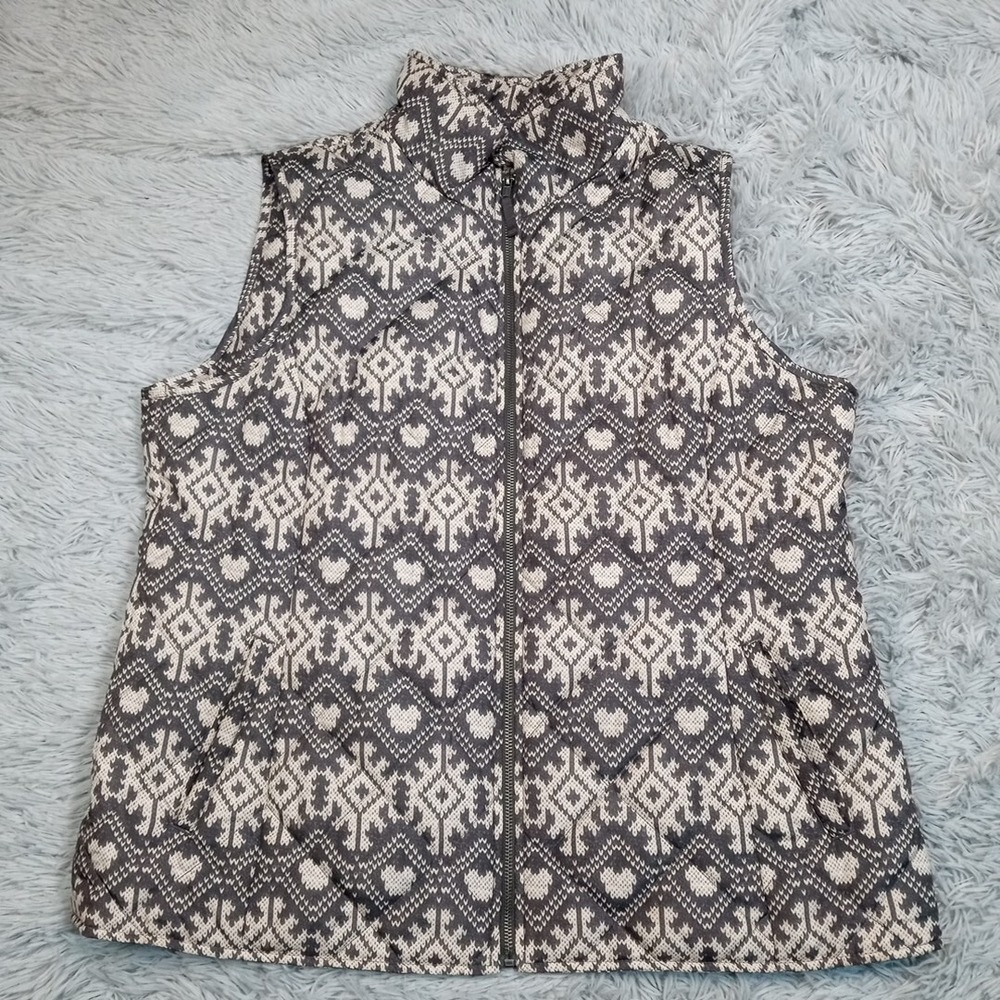 Coldwater Creek Vest Womens 1X Gray Quilted Gorpcore Pockets Cozy Zip Up Soft